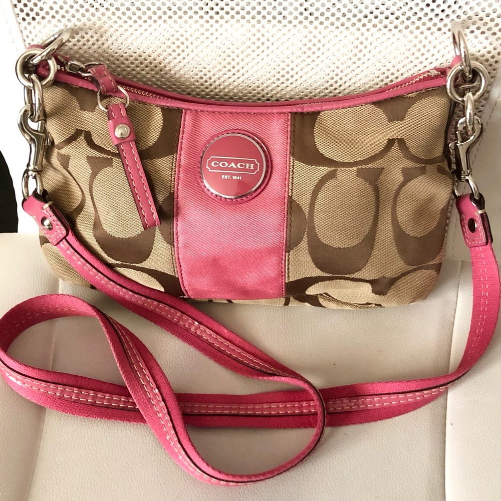 Coach Pink Accent Signature Canvas Crossbody Bag